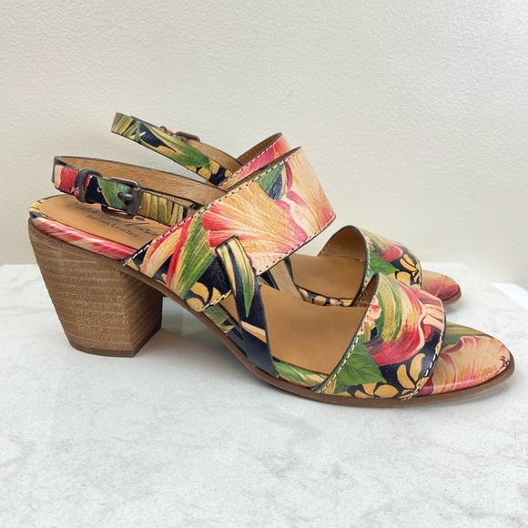 NWOT PATRICIA NASH ROMONA ITALIAN LEATHER FLORAL HEELED SANDALS - Picture 1 of 16